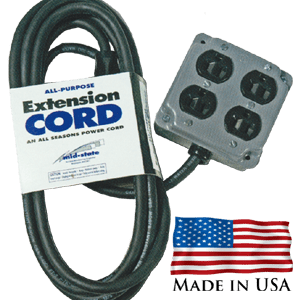 J3 extension cord with 4-way quad box receptical