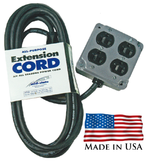 J3 extension cord with 4-way quad box receptical